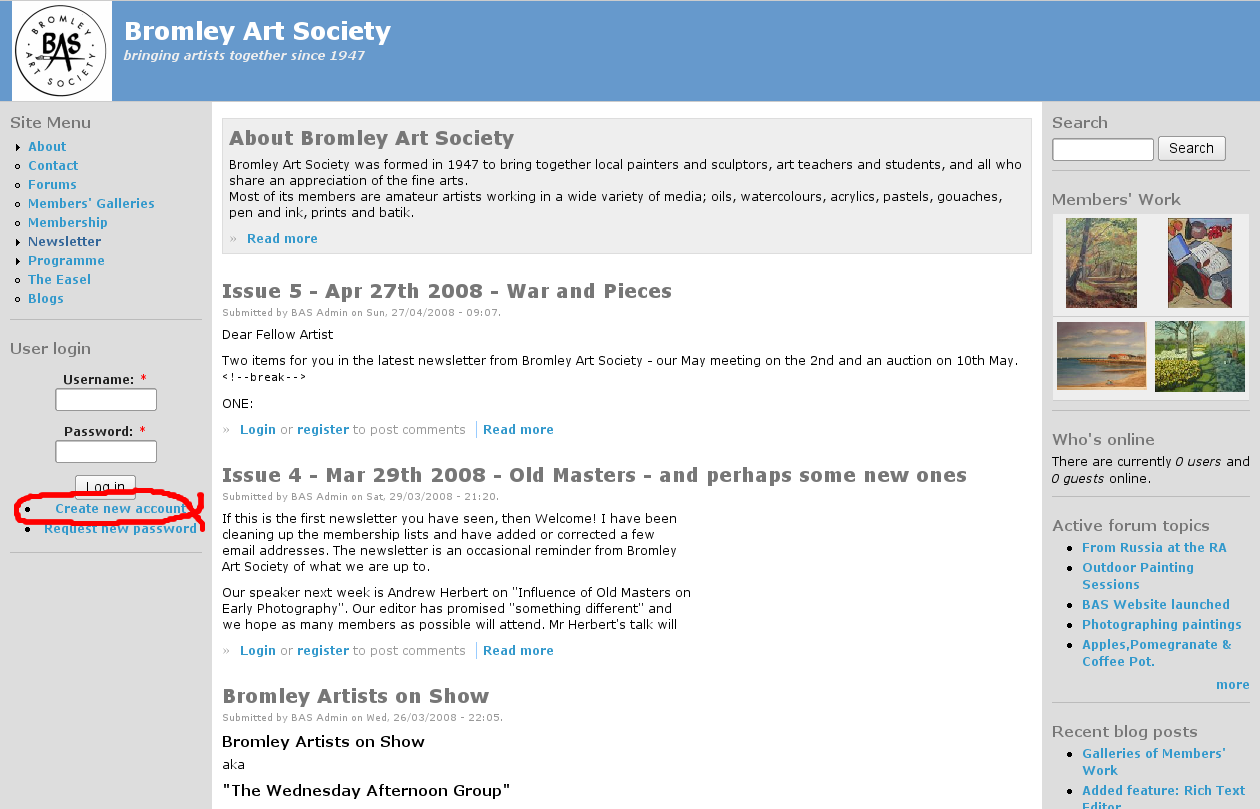 Create New Account from Homepage